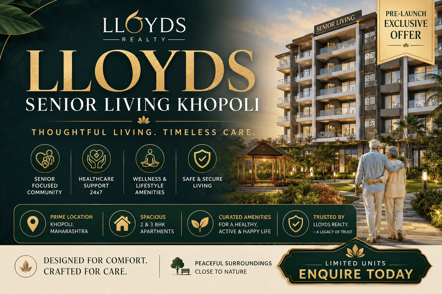 Lloyds Senior Living Khopoli - Premium 2 & 3 BHK Senior Living Apartments in Khopoli